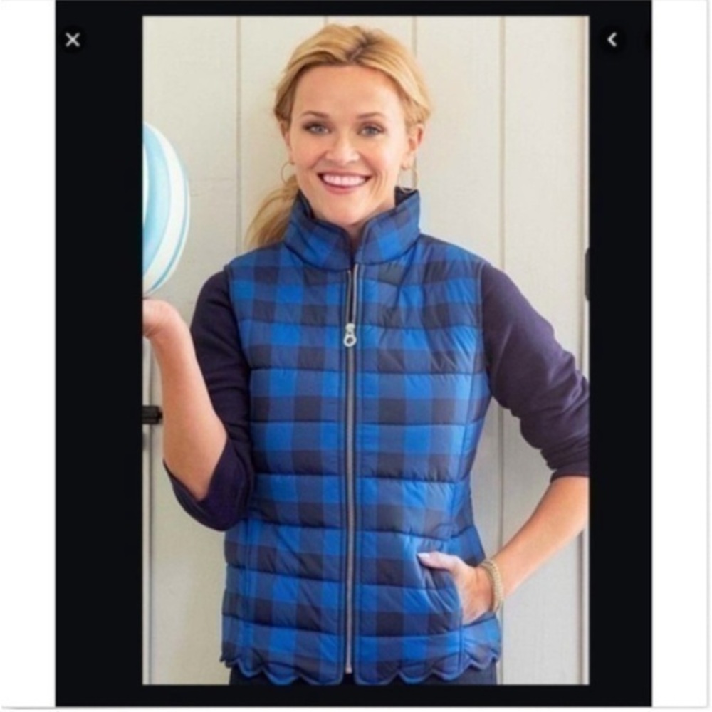 Draper James buffalo blue check scalloped vest